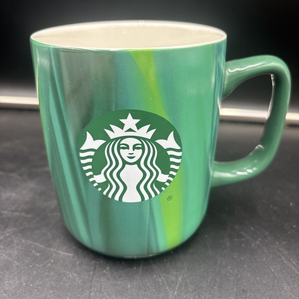 Starbucks Green Marble Pattern & Green Siren Logo Coffee Tea Mug 15 oz 2022 EUC